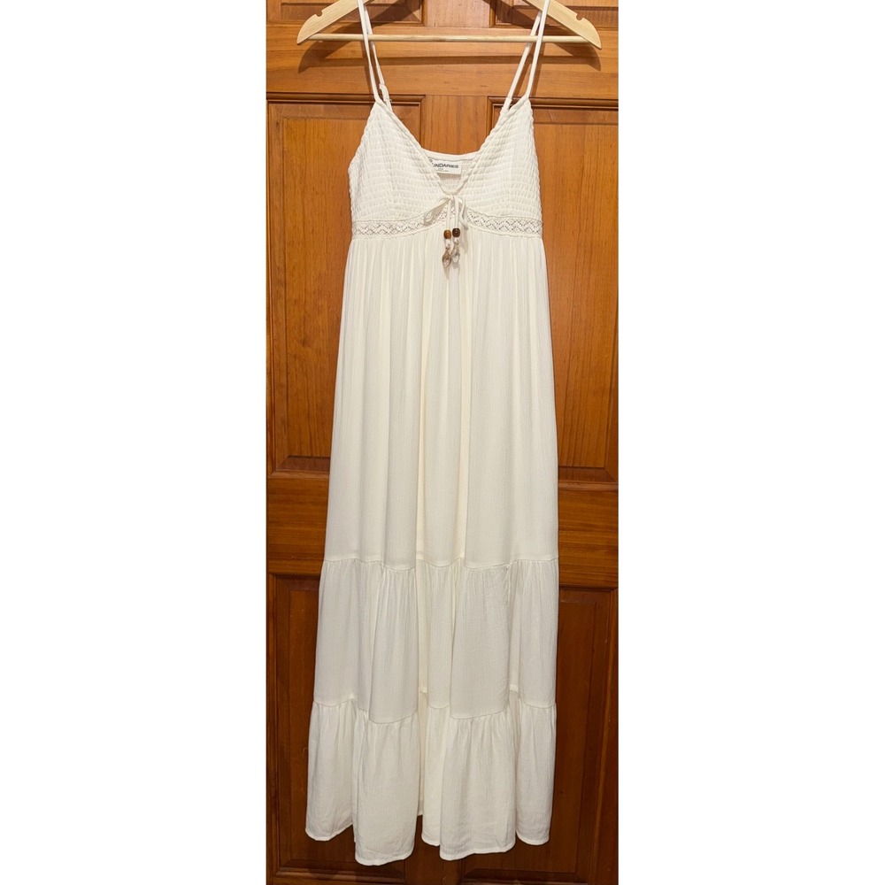 No Boundaries Winter White Smocked Tiered Maxi Dress Small 4-6